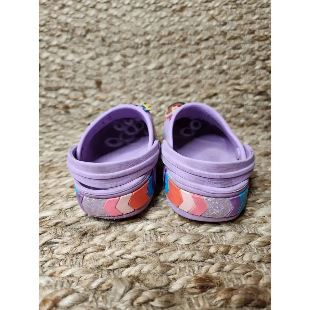 Crocs Shoes Girls Sz. C 10 Crocband Chevron Beaded Clogs Purple Rainbow Jib Bitz